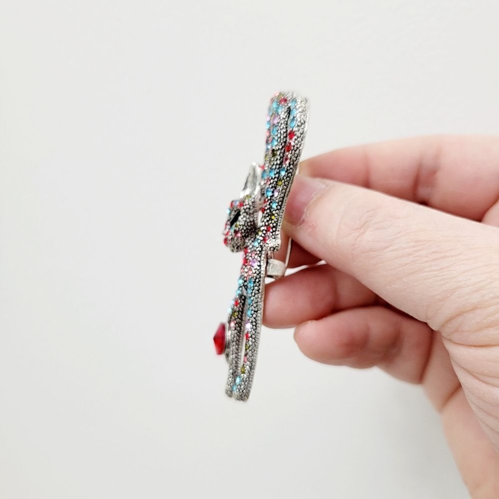 Brand New 2 In 1 Red & Blue Silver Tone Cat Rhinestone Brooch Pin & Pend… - Picture 7 of 10